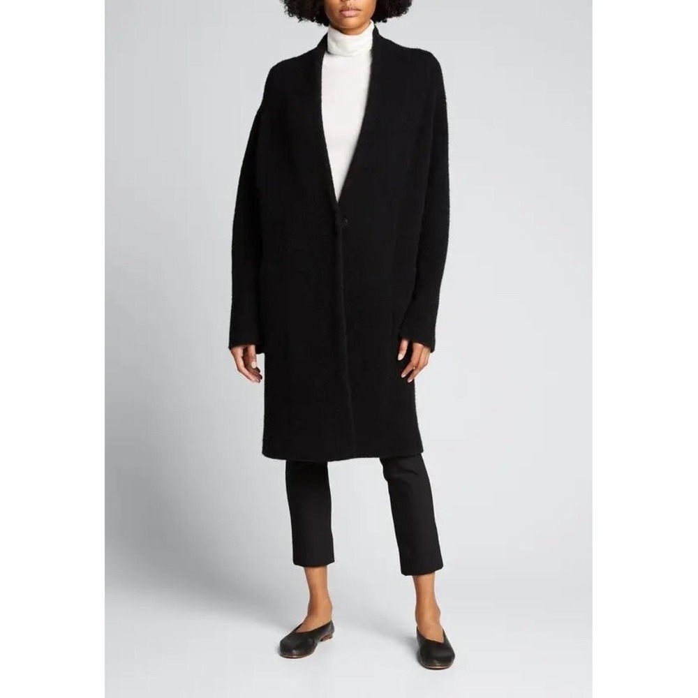 Women's VINCE Size M Black Merino Wool Alpaca Blend Longline Cardigan Coat